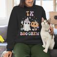 TK Boo Crew Retro Groovy Halloween Floral Ghost TK Teacher Men Women Kids Women Crewneck Sweatshirt, Groovy Teacher Sweatshirts, gift for family, gift for coworker