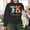 TK Teacher Retro Groovy Vintage Happy First Day Of School Women Crewneck Sweatshirt, Groovy Teacher Sweatshirts, gift for family, gift for coworker