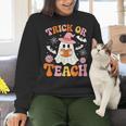 Trick Or Teach Cute Floral Ghost Teacher Halloween Costume Women Crewneck Sweatshirt, gift for family, gift for coworker
