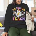 Trick Or Teach Groovy Halloween Teachers Women Crewneck Sweatshirt, gift for family, gift for coworker