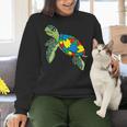 Turtle Puzzle Pieces For Autism Awareness Kids Women Teacher Women Crewneck Sweatshirt, gift for family, gift for coworker