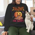 Will Trade Students For Candy Teacher Cute Halloween Pumpkin Women Crewneck Sweatshirt, gift for family, gift for coworker Will Trade Students For Candy Teacher Cute Halloween Pumpkin Women Crewneck Sweatshirt, gift for family, gift for coworker