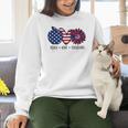 American Flag Teach Love Freedom Preschool Teacher 4th July Women Crewneck Sweatshirt, gift for family, gift for coworker