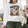 Haunted By 67 Teacher Ghost Pumpkin Halloween Costum Women Crewneck Sweatshirt, gift for family, gift for coworker Haunted By 67 Teacher Ghost Pumpkin Halloween Costum Women Crewneck Sweatshirt, gift for family, gift for coworker
