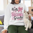 Hello Second Grade First Day Of School Coquette Teacher Girl Women Crewneck Sweatshirt, First Grade Teacher Sweatshirts, gift for family, gift for coworker