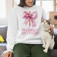 I'm Literally Just a Teacher Pencil Coquette Bow School Women Crewneck Sweatshirt, gift for family, gift for coworker