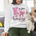 K Is For Kindergarten Teacher Coquette Bow Back To School Women Crewneck Sweatshirt, gift for family, gift for coworker K Is For Kindergarten Teacher Coquette Bow Back To School Women Crewneck Sweatshirt, gift for family, gift for coworker