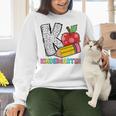 K Is For Kindergarten Teacher Pencil Apple Back To School Women Crewneck Sweatshirt, gift for family, gift for coworker K Is For Kindergarten Teacher Pencil Apple Back To School Women Crewneck Sweatshirt, gift for family, gift for coworker