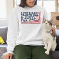 Literacy Justice For All Teacher Women Crewneck Sweatshirt, gift for family, gift for coworker Literacy Justice For All Teacher Women Crewneck Sweatshirt, gift for family, gift for coworker