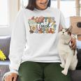 Retro Grovvy Coffee Teach Repeat Teacher Women Crewneck Sweatshirt, gift for family, gift for coworker