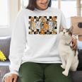 Teacher Appreciation Boho Floral Leopard Checkered Women Crewneck Sweatshirt, gift for family, gift for coworker