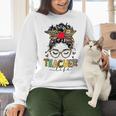Teacher Life Messy Bun Glasses Leopard Sunflower Women Crewneck Sweatshirt, gift for family, gift for coworker Teacher Life Messy Bun Glasses Leopard Sunflower Women Crewneck Sweatshirt, gift for family, gift for coworker