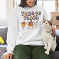 Trick Or Teach Candy Corn Pumpkin Ghost Teacher Women Crewneck Sweatshirt, gift for family, gift for coworker