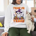 Trick Or Teach Teacher Halloween Ghost Pencil Floral Women Crewneck Sweatshirt, gift for family, gift for coworker