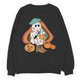 Art Teacher Painting Brushes Retro Pumpkin Ghost Artist Women Crewneck Sweatshirt, novelty gifts, funny gifts