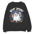 Boo Jour Ghost Halloween French Teacher Cute Coffe Croissant Women Crewneck Sweatshirt, novelty gifts, funny gifts