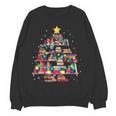 Christmas Library Tree Love Reading Books Nerd Teacher Women Crewneck Sweatshirt, novelty gifts, funny gifts