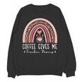Coffee Gives Me Teacher Powers Leopard Rainbow Teacher Women Crewneck Sweatshirt, novelty gifts, funny gifts