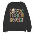 Coffee Teach Repeat Leopard Print Back To School Teachers Women Crewneck Sweatshirt, novelty gifts, funny gifts
