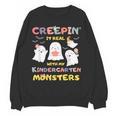Creepin It Real With Kindergarten Monsters Halloween Teacher Women Crewneck Sweatshirt, novelty gifts, funny gifts