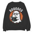 Cute Ghost Book Reading Books Lover Retro Halloween Teacher Women Crewneck Sweatshirt, novelty gifts, funny gifts