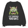 Eye Survived 100 Days Of School Monster Lover Teacher Kids Women Crewneck Sweatshirt, novelty gifts, funny gifts