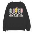 First Grade Rocks Teachers Back To School ABCD Rock Students Women Crewneck Sweatshirt, novelty gifts, funny gifts