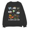 Friendship Inclusion Language Teacher It Starts With Hello Women Crewneck Sweatshirt, novelty gifts, funny gifts Friendship Inclusion Language Teacher It Starts With Hello Women Crewneck Sweatshirt, novelty gifts, funny gifts