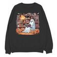 Ghost Book Reading Halloween Books Lover Teacher Women Crewneck Sweatshirt, novelty gifts, funny gifts