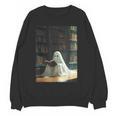 Ghost Library Halloween Book Reading Books Lover Teacher Women Crewneck Sweatshirt, novelty gifts, funny gifts