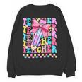 Groovy Teacher Cute Coquette Bow Flower Retro Back To School Women Crewneck Sweatshirt, novelty gifts, funny gifts Groovy Teacher Cute Coquette Bow Flower Retro Back To School Women Crewneck Sweatshirt, novelty gifts, funny gifts