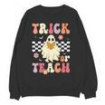 Groovy Teacher Halloween Retro Trick Or Teach Floral Ghost Women Crewneck Sweatshirt, novelty gifts, funny gifts Groovy Teacher Halloween Retro Trick Or Teach Floral Ghost Women Crewneck Sweatshirt, novelty gifts, funny gifts