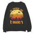Halloween Costume Teacher Love Brains Zombie Women Crewneck Sweatshirt, novelty gifts, funny gifts