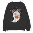 Halloween Cute Ghost Book Reading Teacher Women Crewneck Sweatshirt, novelty gifts, funny gifts