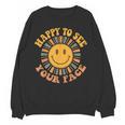 Happy To See Your Face Retro Happy Teacher Back To School Women Crewneck Sweatshirt, novelty gifts, funny gifts Happy To See Your Face Retro Happy Teacher Back To School Women Crewneck Sweatshirt, novelty gifts, funny gifts
