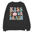 Kiss Your Brain Teacher Inspire Educate Groovy Retro Vintage Women Crewneck Sweatshirt, novelty gifts, funny gifts Kiss Your Brain Teacher Inspire Educate Groovy Retro Vintage Women Crewneck Sweatshirt, novelty gifts, funny gifts