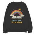 Take a Look It's In a Book Vintage Reading Teacher Rainbow Women Crewneck Sweatshirt, novelty gifts, funny gifts Take a Look It's In a Book Vintage Reading Teacher Rainbow Women Crewneck Sweatshirt, novelty gifts, funny gifts
