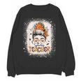 Messy Bun Spooky Teacher Bleached Halloween Teachers Women Crewneck Sweatshirt, novelty gifts, funny gifts