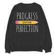 Motivational Progress Over Perfection Back To School Teacher Women Crewneck Sweatshirt, novelty gifts, funny gifts