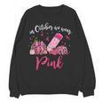 In October We Wear Pink Apple Teacher Daisy Breast Cancer Women Crewneck Sweatshirt, novelty gifts, funny gifts In October We Wear Pink Apple Teacher Daisy Breast Cancer Women Crewneck Sweatshirt, novelty gifts, funny gifts