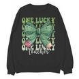 One Lucky Teacher Coquette Bow St Patricks Day Teacher Women Crewneck Sweatshirt, novelty gifts, funny gifts