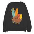 One Thankful Teacher Thanksgiving Turkey Peace Hand Sign Women Crewneck Sweatshirt, novelty gifts, funny gifts One Thankful Teacher Thanksgiving Turkey Peace Hand Sign Women Crewneck Sweatshirt, novelty gifts, funny gifts