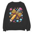 Pencil Leopard Coquette Bow Teacher Life Back To School Women Crewneck Sweatshirt, novelty gifts, funny gifts