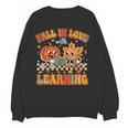 Retro Fall In Love With Learning Autumn Pumpkin Teachers Women Crewneck Sweatshirt, novelty gifts, funny gifts