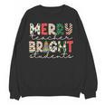 Retro Merry Teacher Bright Students Christmas Teacher Women Crewneck Sweatshirt, novelty gifts, funny gifts