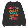 Retro Teach Love Inspire Back To School Teachers Women Crewneck Sweatshirt, novelty gifts, funny gifts