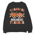 Retro Thankful Music Teacher Pumpkin Fall Thanksgiving Women Crewneck Sweatshirt, novelty gifts, funny gifts