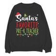 Santa's Favorite Pre-K Teacher Christmas Santa Hat Lights For Men Women Kids Women Crewneck Sweatshirt, novelty gifts, funny gifts
