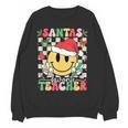 Santas Favorite Teacher Retro Groovy Smile Face Christmas Women Crewneck Sweatshirt, novelty gifts, funny gifts