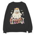 Spooky Teacher Groovy Retro Ghost Teacher Halloween 2023 For Men Women Kids Women Crewneck Sweatshirt, novelty gifts, funny gifts